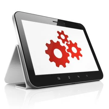 Data concept: Gears on tablet pc computer Stock Illustration