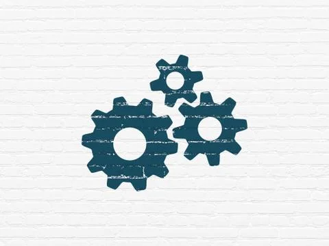 Data concept: Gears on wall background Illustrazione stock