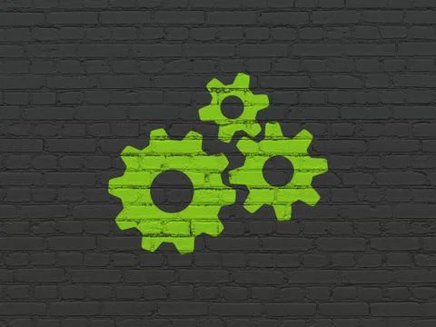 Data concept: Gears on wall background Illustrazione stock
