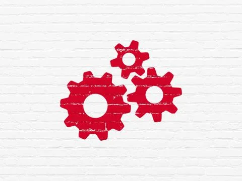 Data concept: Gears on wall background Illustrazione stock