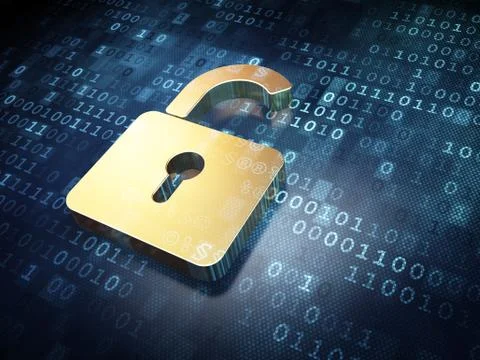 Data concept: Golden Opened Padlock on digital background 库存插图