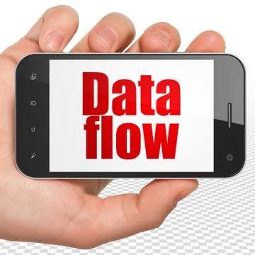 Data concept: Hand Holding Smartphone with Data Flow on display Stock Illustration