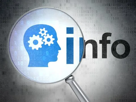 Data concept: Head With Gears and Info with optical glass Illustrazione stock