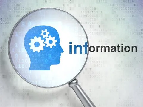 Data concept: Head With Gears and Information with optical glass Stock Illustration