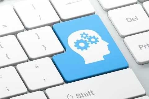 Data concept: Head With Gears on computer keyboard background Stock Illustration