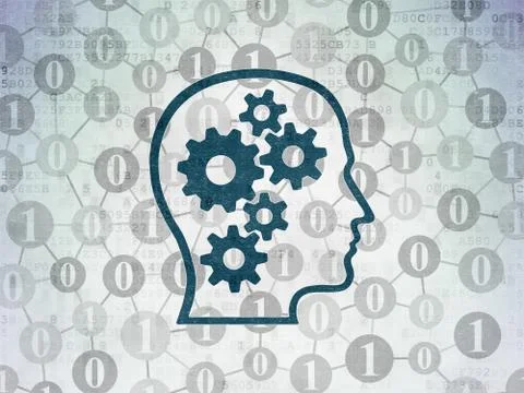 Data concept: Head With Gears on Digital Paper background Illustration