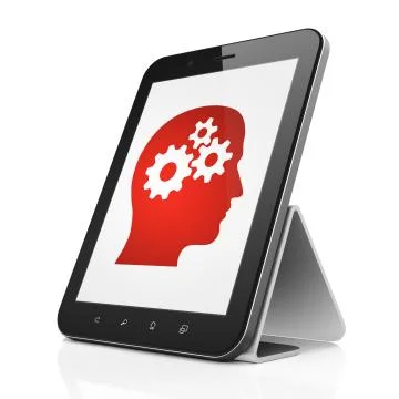 Data concept: Head With Gears on tablet pc computer 스톡 일러스트