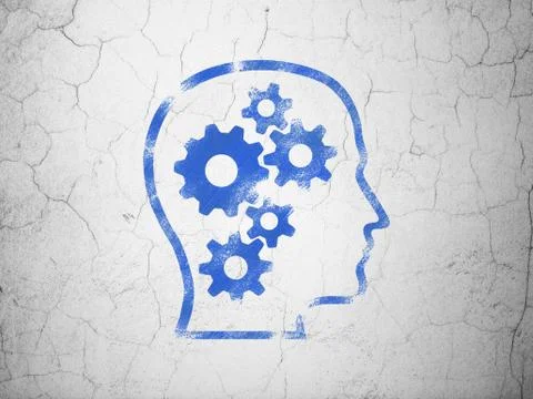 Data concept: Head With Gears on wall background Ilustração Stock