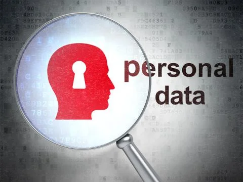 Data concept: Head With Keyhole and Personal Data with optical glass 库存插图