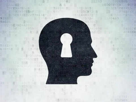 Data concept: Head With Keyhole on Digital Data Paper background Illustrazione stock
