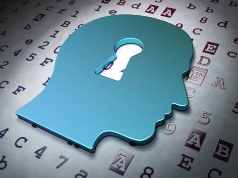 Data concept: Head With Keyhole on Hexadecimal Code background Stock Illustration