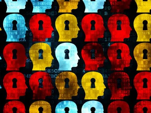 Data concept: Head With Keyhole icons on Digital background Stock Illustration
