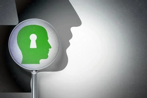 Data concept:  Head With Keyhole with optical glass on digital background Иллюстрация