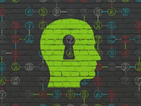 Data concept: Head With Keyhole on wall background 스톡 일러스트