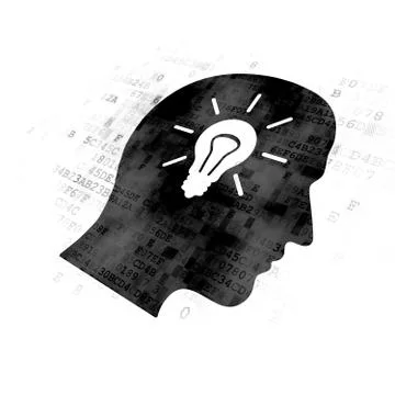 Data concept: Head With Light Bulb on Digital background Illustrazione stock