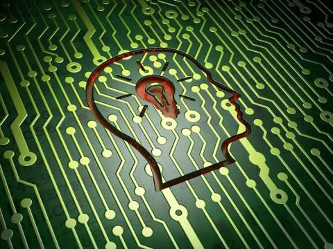 Data concept: Head With Lightbulb on circuit board background Stockillustratie