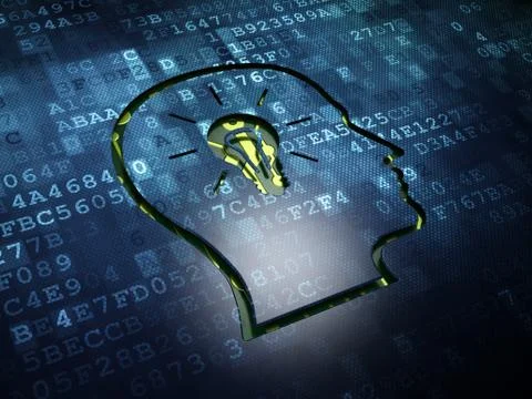 Data concept: Head With Lightbulb on digital screen background Stockillustratie