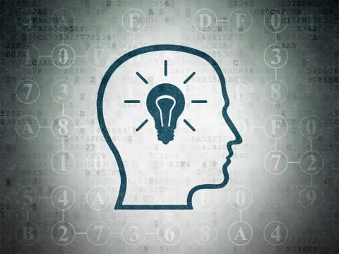 Data concept: Head With Lightbulb on Digital Paper background Illustrazione stock