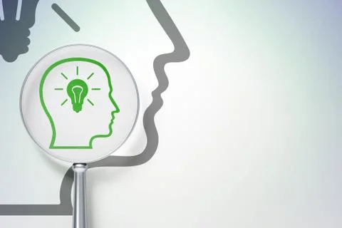 Data concept:  Head With Lightbulb with optical glass on digital background Stock Illustration