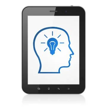 Data concept: Head With Lightbulb on tablet pc computer 스톡 일러스트