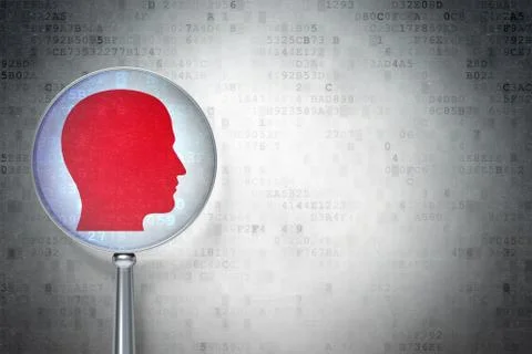 Data concept: Head with optical glass on digital background Illustrazione stock