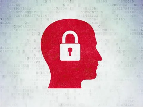Data concept: Head With Padlock on Digital Data Paper background Stock Illustration