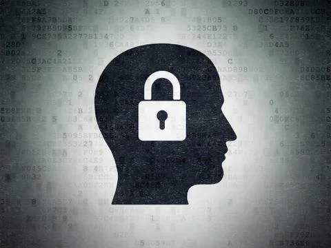 Data concept: Head With Padlock on Digital Data Paper background Stock Illustration