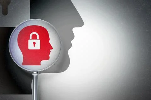 Data concept:  Head With Padlock with optical glass on digital background Stock Illustration