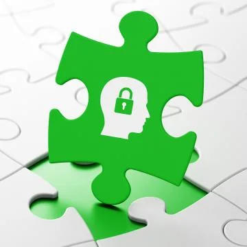Data concept: Head With Padlock on puzzle background Stock Illustration