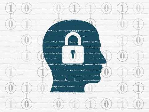 Data concept: Head With Padlock on wall background イラスト素材
