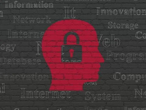 Data concept: Head With Padlock on wall background Ilustração Stock