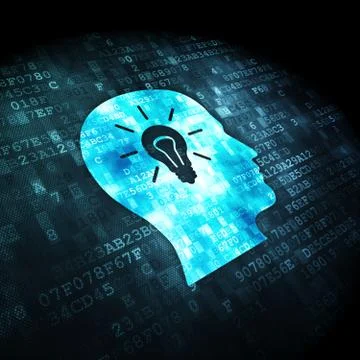 Data concept: Head Whis Light Bulb on digital background Illustrazione stock