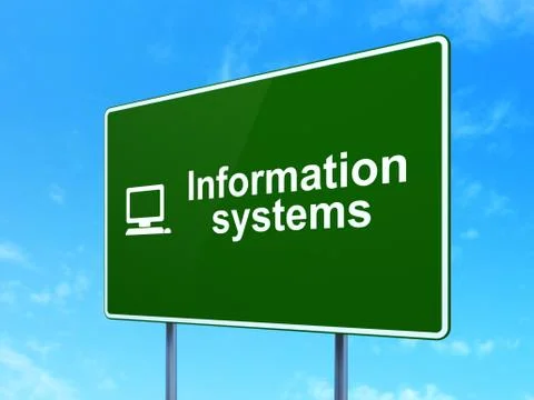 Data concept: Information Systems and Computer Pc on road sign Stock Illustration