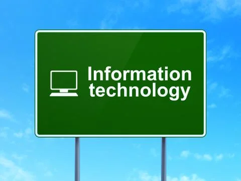 Data concept: Information Technology and Computer Pc on road sign background Stock Illustration