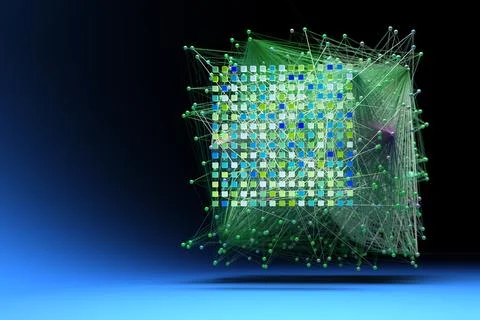 Data concept, Internet connection network high digital technology. 3D Render. Illustrazione stock