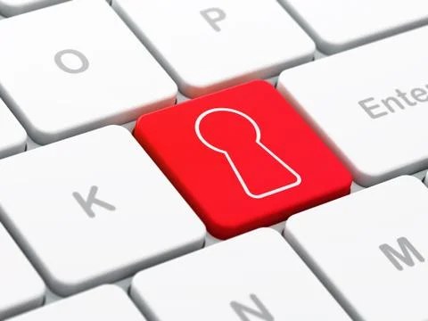 Data concept: Keyhole on computer keyboard background Illustrazione stock