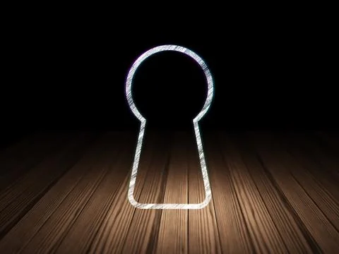 Data concept: Keyhole in grunge dark room Stock Illustration