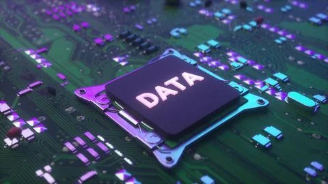 Data concept. Microprocessor Chip Connecting with Motherboard. Futuristic c.. 스톡 사진