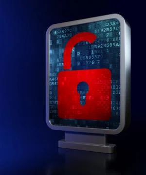 Data concept: Opened Padlock on billboard background Stock Illustration
