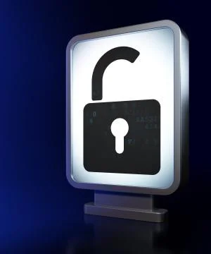 Data concept: Opened Padlock on billboard background 스톡 일러스트