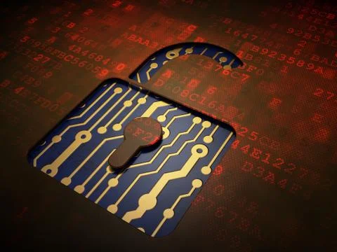 Data concept: Opened Padlock on digital screen background Stock Illustration