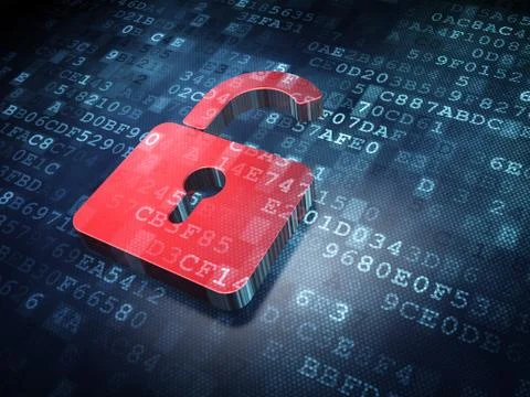 Data concept: Red Opened Padlock on digital background イラスト素材