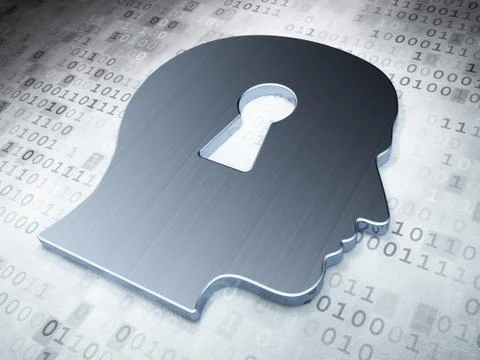 Data concept: Silver Head With Keyhole on digital background Stockillustratie