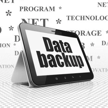 Data concept: Tablet Computer with Data Backup on display Illustrazione stock