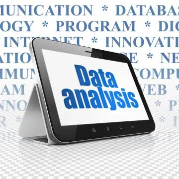 Data concept: Tablet Computer with Data Analysis on display Illustrazione stock