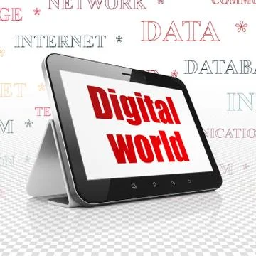 Data concept: Tablet Computer with Digital World on display 스톡 일러스트