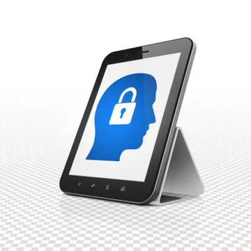 Data concept: Tablet Computer with Head With Padlock on display Stock Illustration