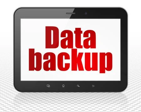 Data concept: Tablet Pc Computer with Data Backup on display Illustrazione stock