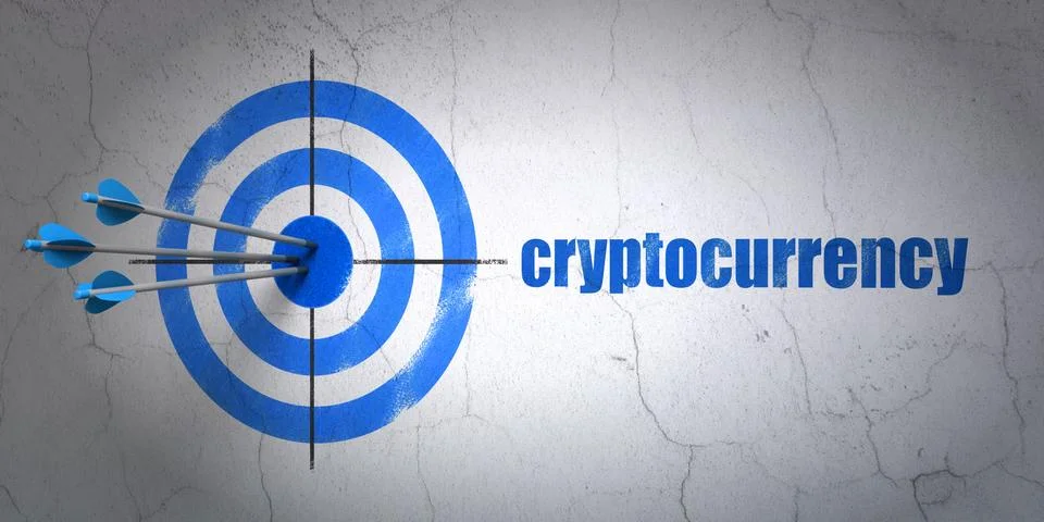 Data concept: target and Cryptocurrency on wall background Stock Illustration