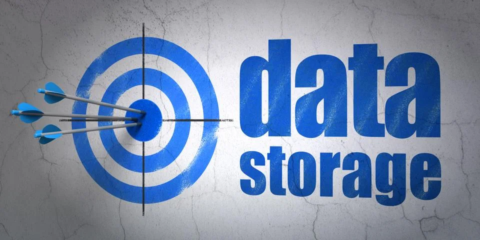 Data concept: target and Data Storage on wall background Stock Illustration
